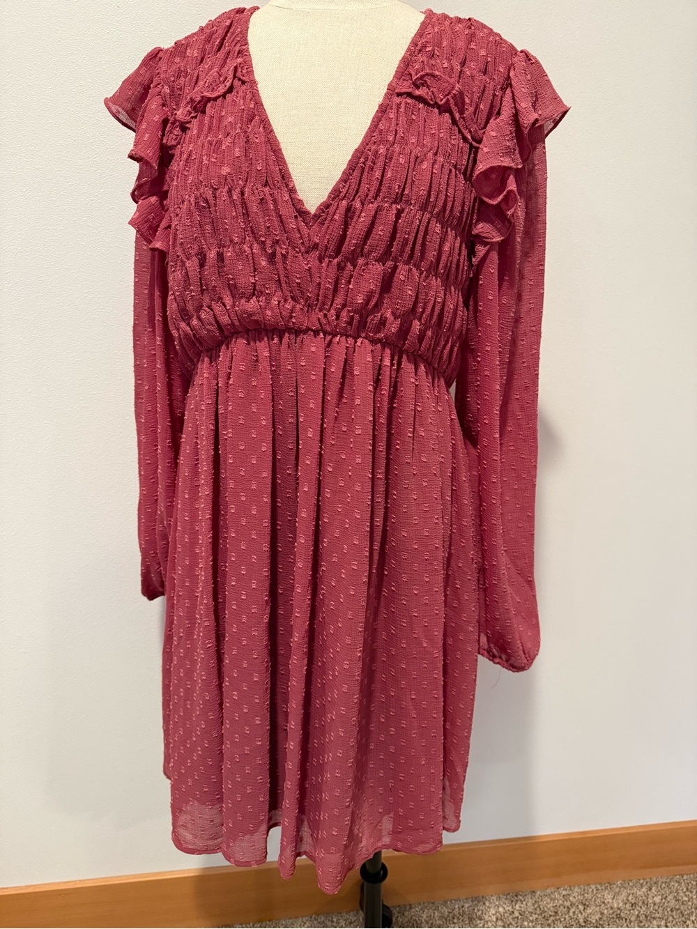 Zara Textured Ruffle Dress - Dusty Rose